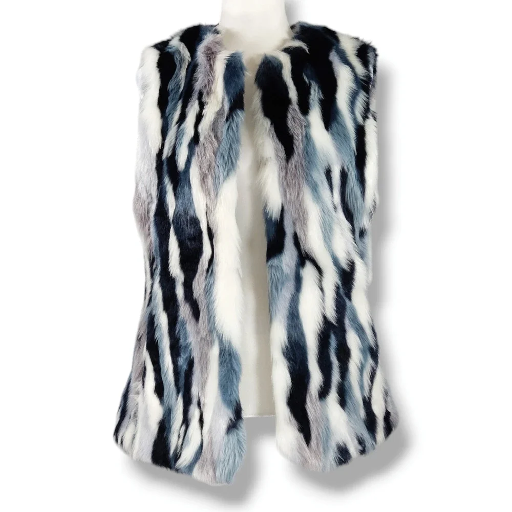 EUC INC Int'l Patchwork Faux Fur Vest Sz. S Mob Wife Furry Y2K‎ Rockstar Retro